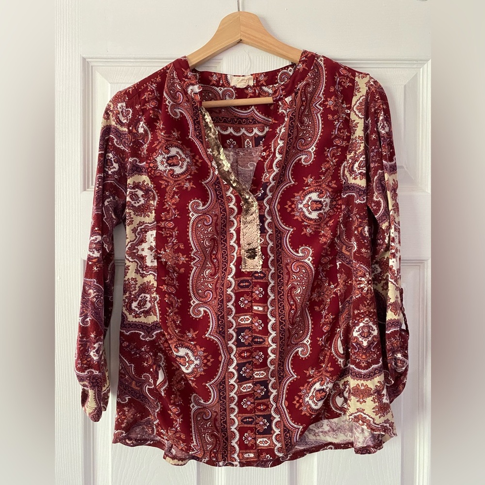 Anthropologie paisley blouse with sequin detail - size small